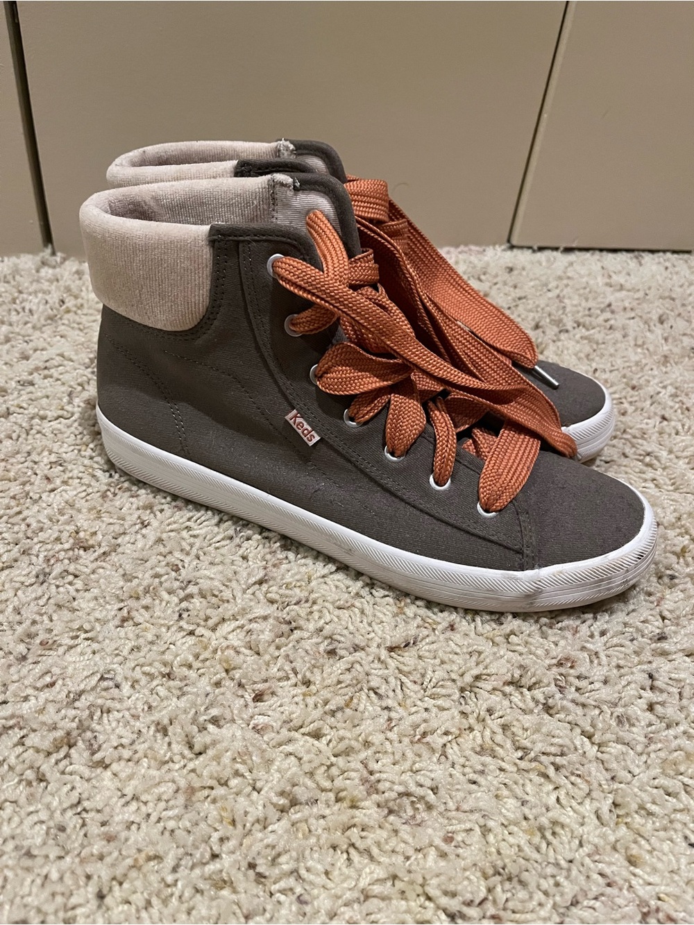 Keds Cold Weather High-Top Sneakers in Gray with Rust Laces